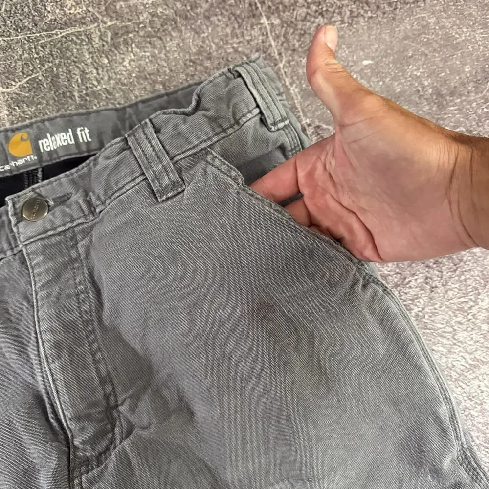 Men's Carhartt Relaxed Straight Rigby Lined Gray Dungaree Work Pants Sz 34 X 32